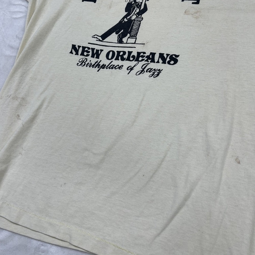 80s Sportswear Bourbon Street shirt Mens L Cream New Orleans Jazz Vintage - Picture 2 of 9